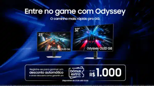 Samsung dá R$ 100 de desconto em pré-cadastro dos monitores Odyssey OLED G6 e G8