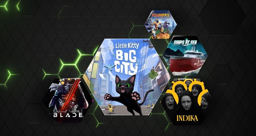 Imagem de divulgação do GeForce Now com alguns dos games que entram no serviço em maio.