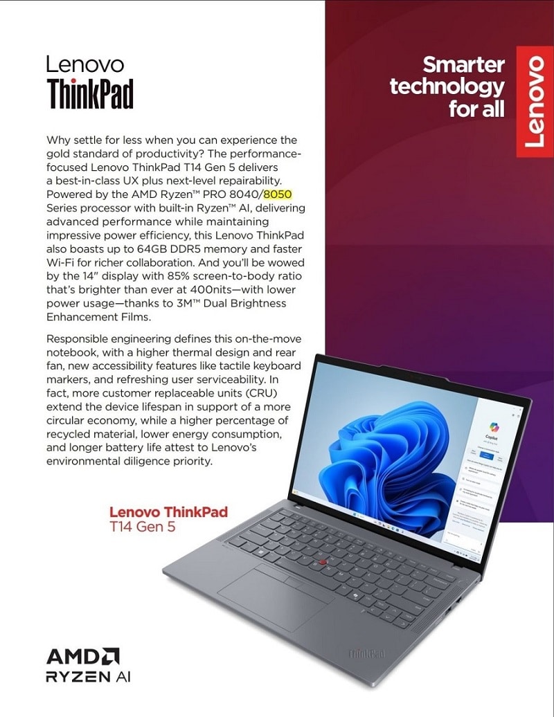 AMD Strix Point aparece como Ryzen 8050 em vazamento do ThinkPad T14 1 Imagem supostamente revela detalhes do notebook ThinkPad T14 com Strix Point.