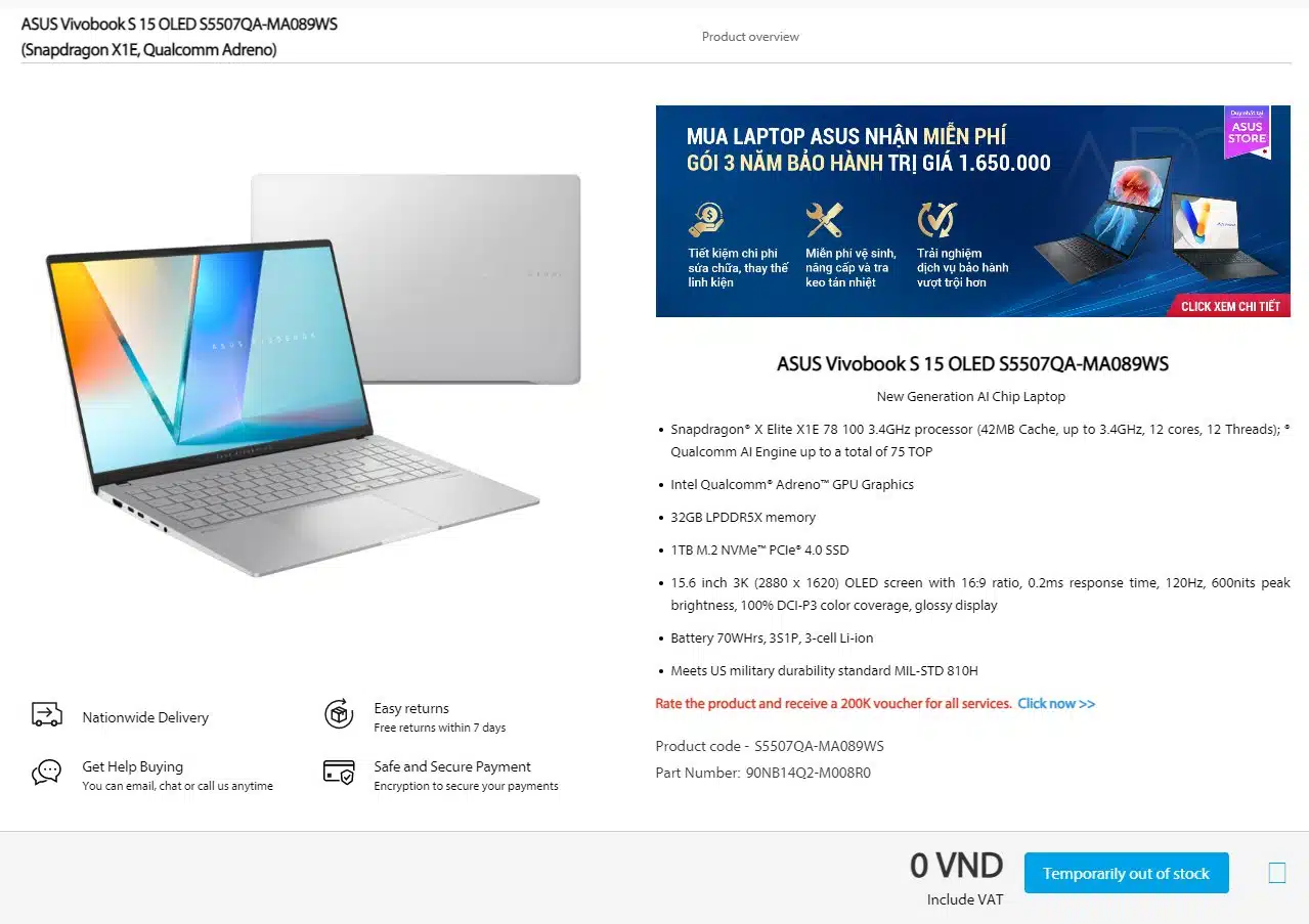 especificações vazadas do Vivobook S 15 OLED da ASUS