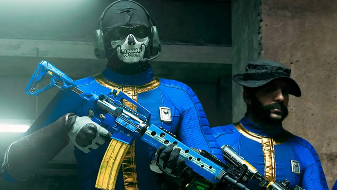 Call of Duty pacote de Fallout mostrando dois operadores com roupas e armas azuis