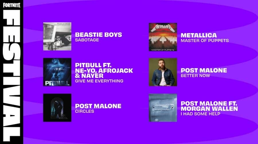 Fortnite Festival tem novas músicas de Post Malone e Metallica
