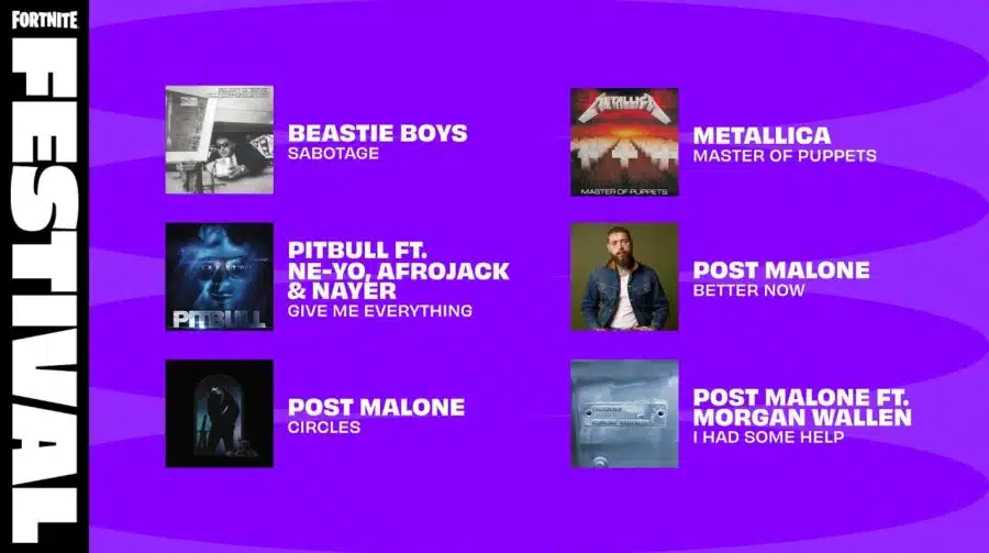 Fortnite Festival tem novas músicas de Post Malone e Metallica