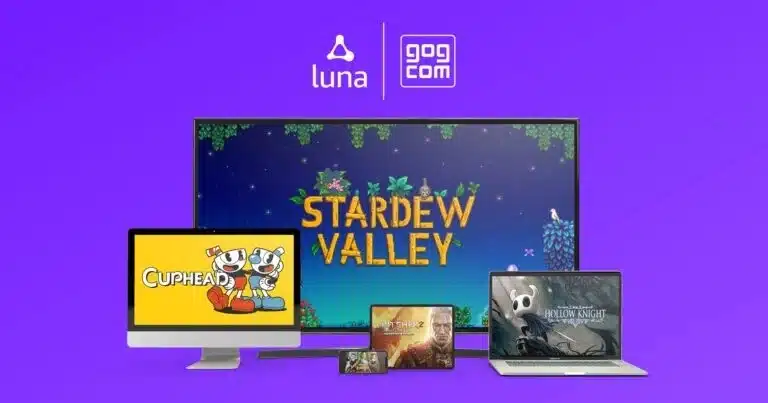 Imagem mostra jogos da GOG em vários dispositivos com Luna.