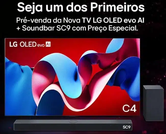 Imagem da promoção de bundle das novas TV LG com soundbar.