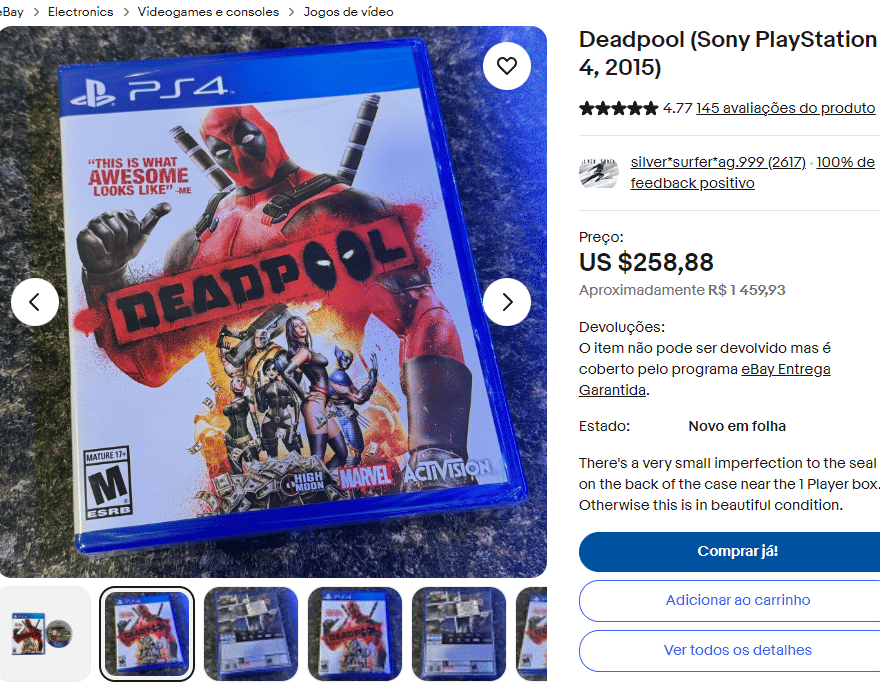 Jogo do Deadpool de PS4 está sendo vendido por preço exorbitante 1 Jogo do Deadpool para PS4