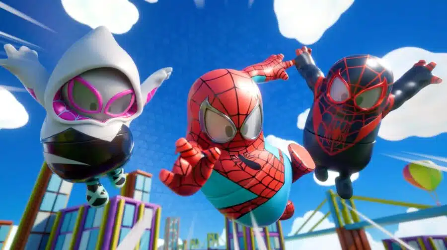 Peter, Miles e Gwen chegam amanhã (3) ao Fall Guys em crossover com Homem-Aranha