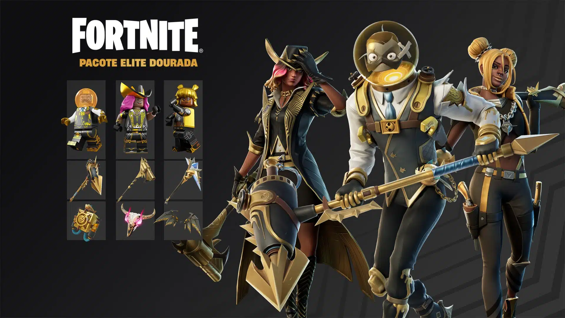 Pacote Elite Dourada do Fortnite