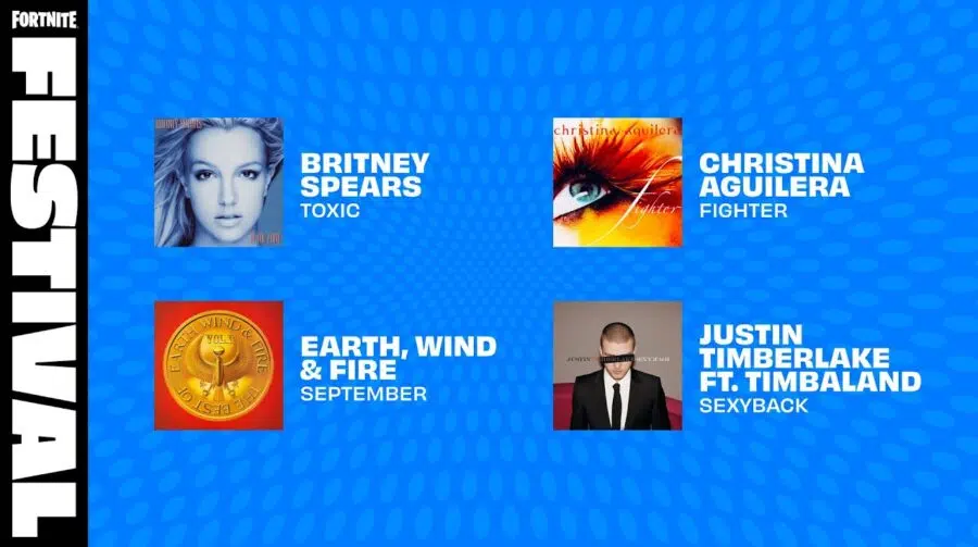 É o pop! Fortnite Festival recebe músicas de Britney, Justin e mais