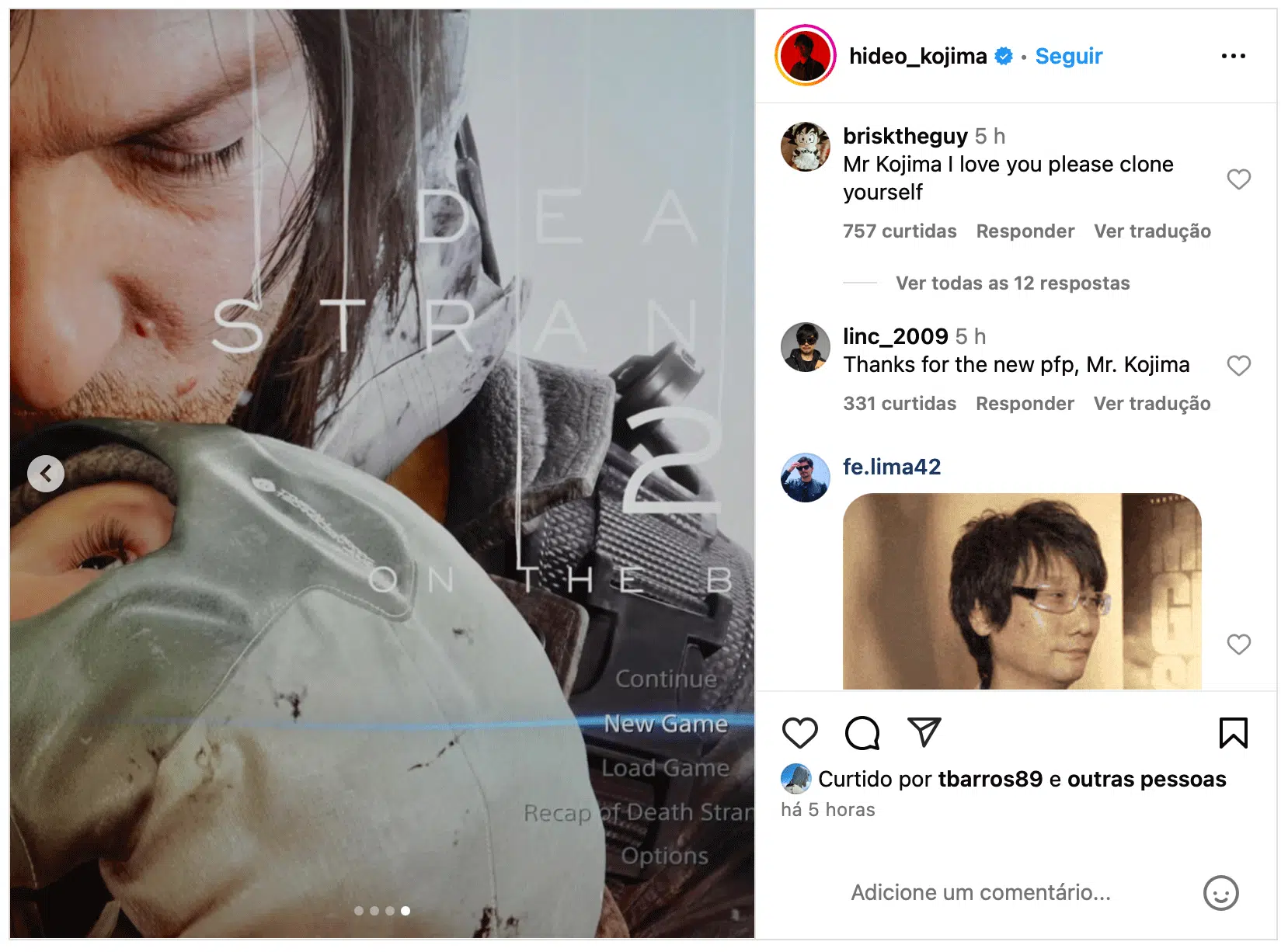 Kojima revela menu de Death Stranding 2 em post no Instagram