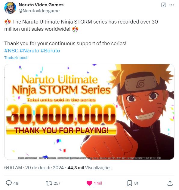 Jogos da série Naruto Ultimate Ninja Storm chegam a 30 milhões de cópias vendidas 1 1