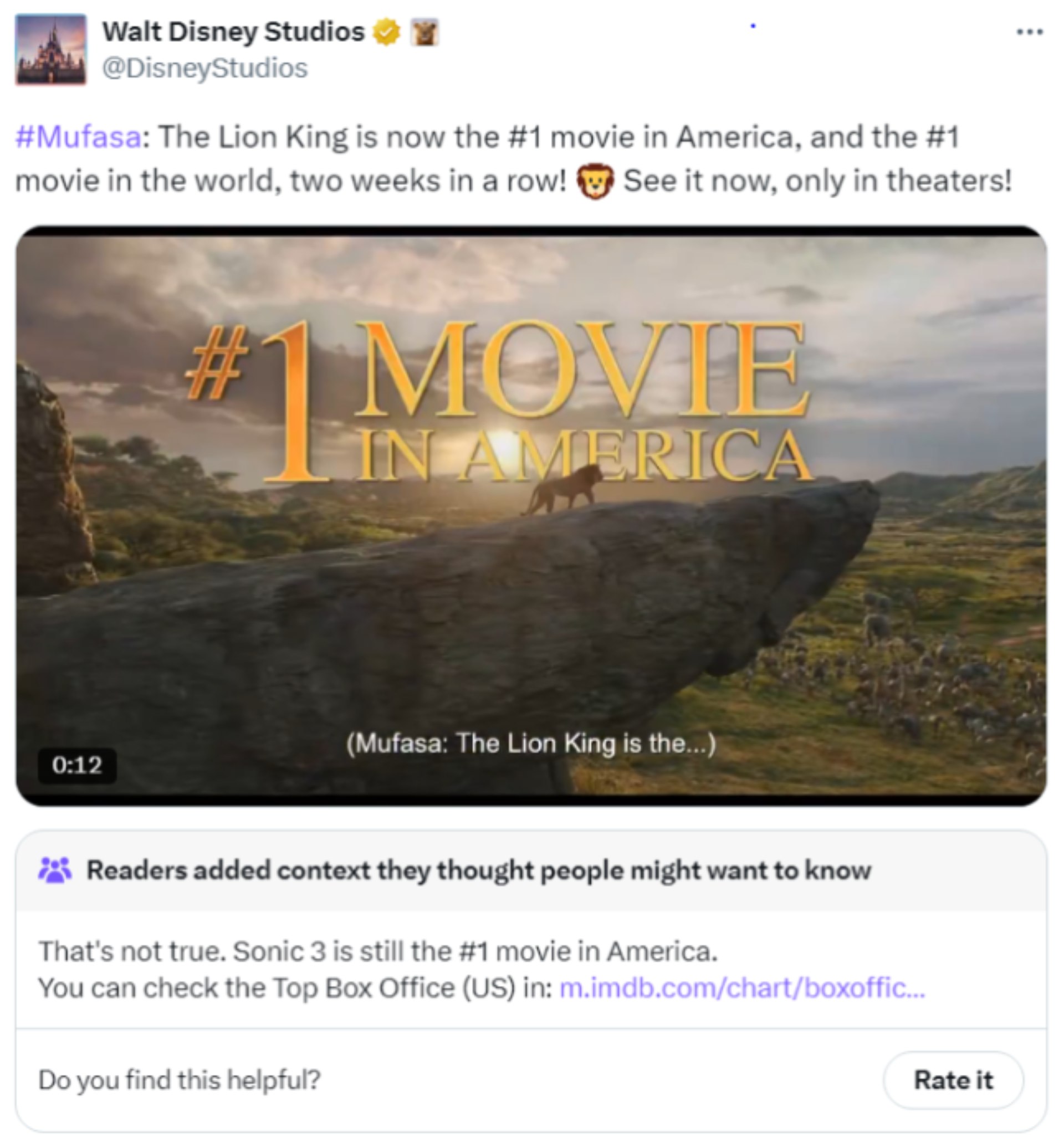 Disney é detonada nas redes sociais ao colocar Mufasa acima de Sonic 3 em bilheterias 1 mufasa da disney