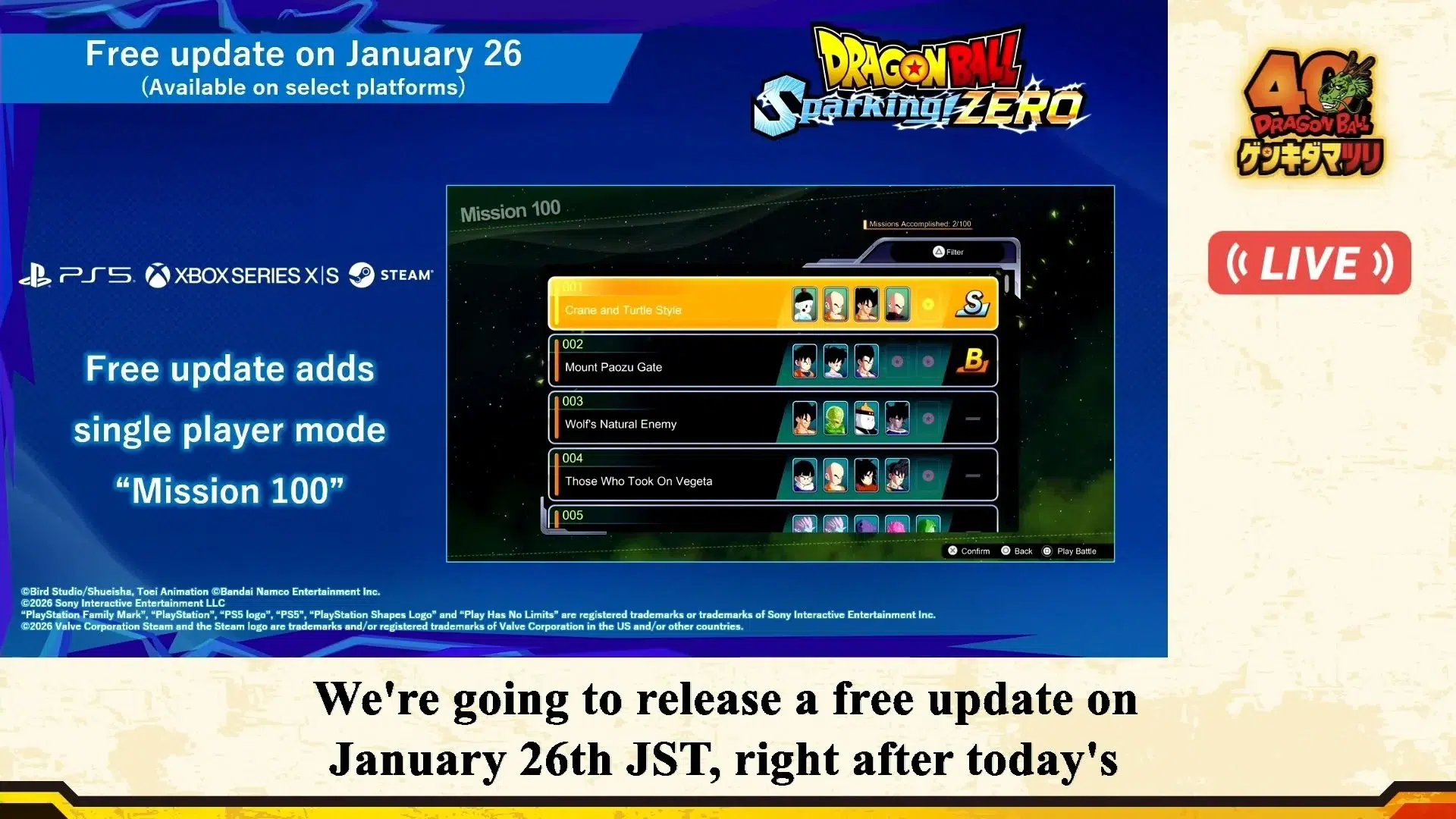 Dragon Ball Sparking Zero receberá novos modos, personagens e mais conteúdos em 2026 1 Dragon Ball Sparking Zero UPDATE 26 JAN