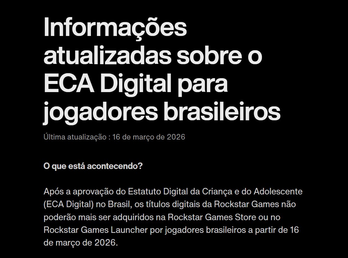 Com "Lei Felca", Rockstar deixa de vender jogos no seu launcher 1 1