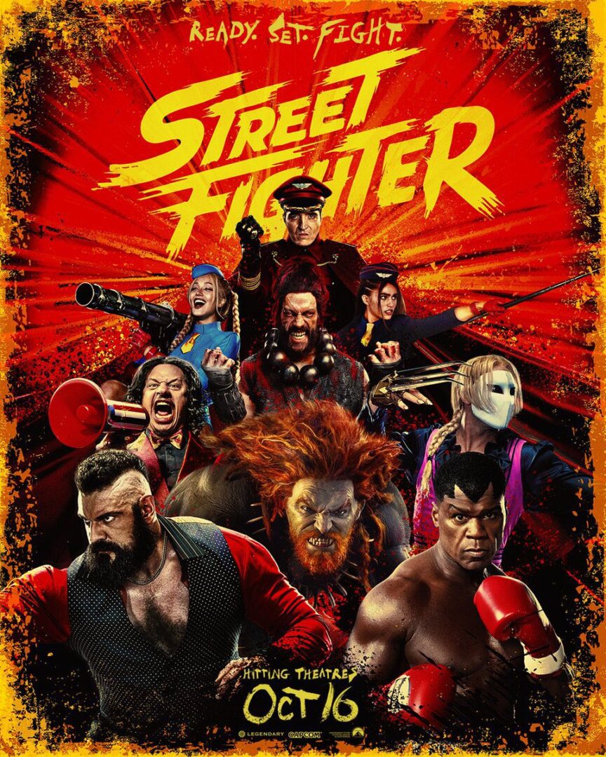 Pôster do filme Street Fighter com vilões e outros personagens