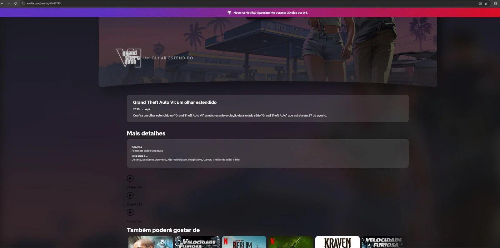 GTA VI: Um Olhar Estendido pode ser dividido em 3 episódios na Netflix 1 1