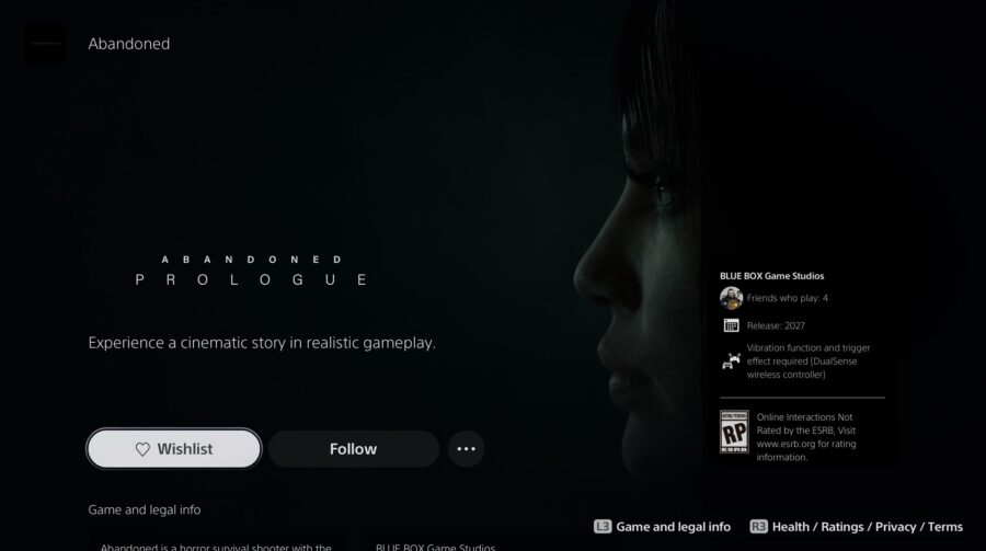Ele voltou: Abandoned é atualizado na PS Store e recebe previsão para 2027