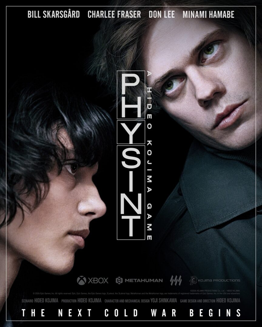 Pôster do jogo Physint, com os atores Bill Skarsgard e Charlee Fraser