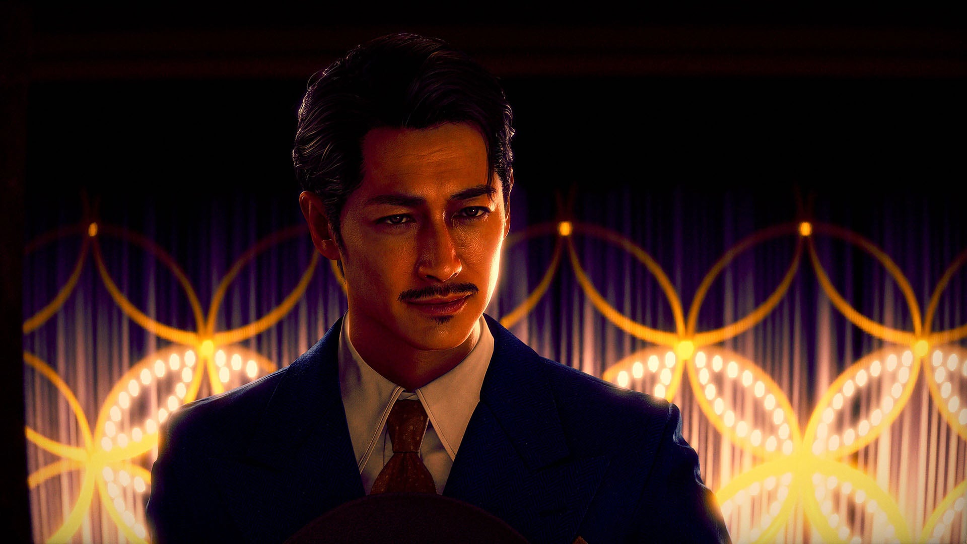 Yu Shinjo com um terno azul em Stranger Than Heaven