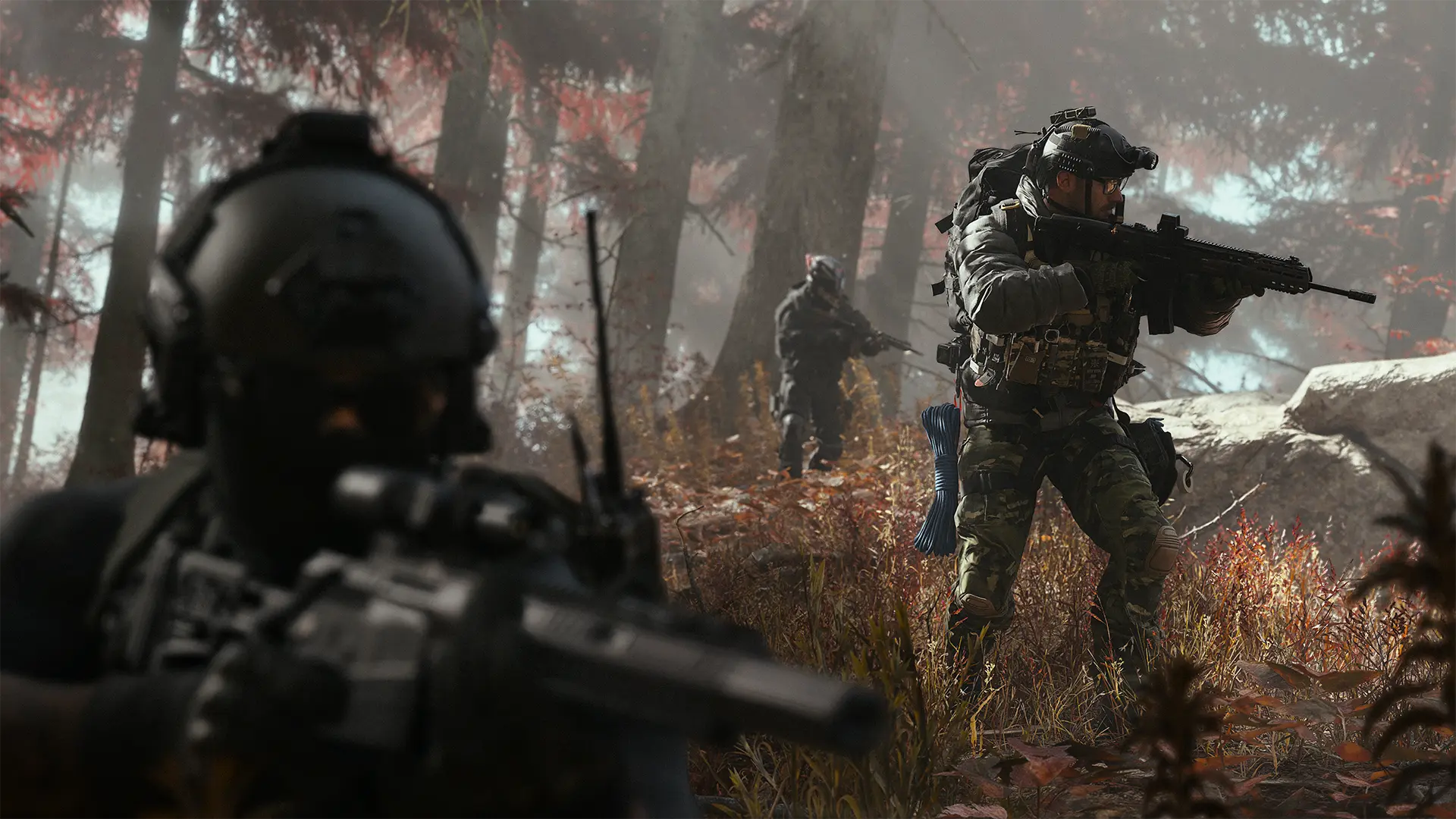 Call of Duty Modern Warfare 4: soldados na floresta.