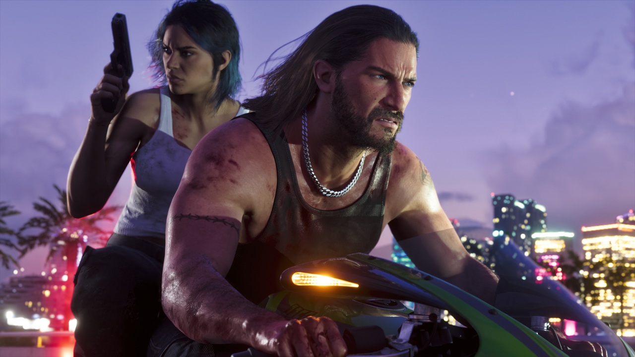 Jason e Luca armados e andando de moto em GTA VI